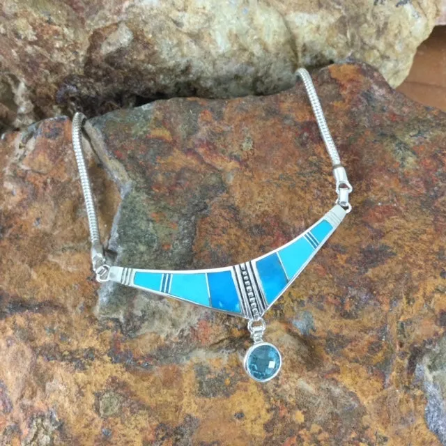 David Rosales Arizona Blue Inlaid Sterling Silver Necklace w/ Blue Topaz