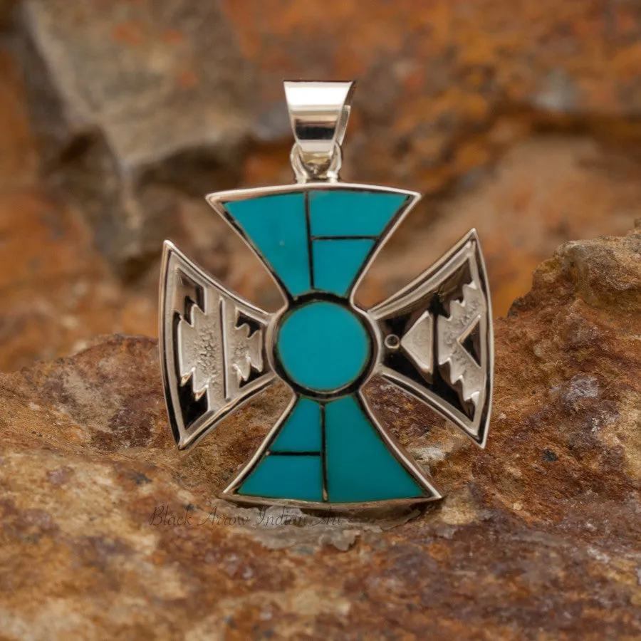 David Rosales Arizona Blue Inlaid Sterling Silver Pendant Cross