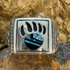 David Rosales Shadow Peak Inlaid Sterling Silver Ring Bear Claw