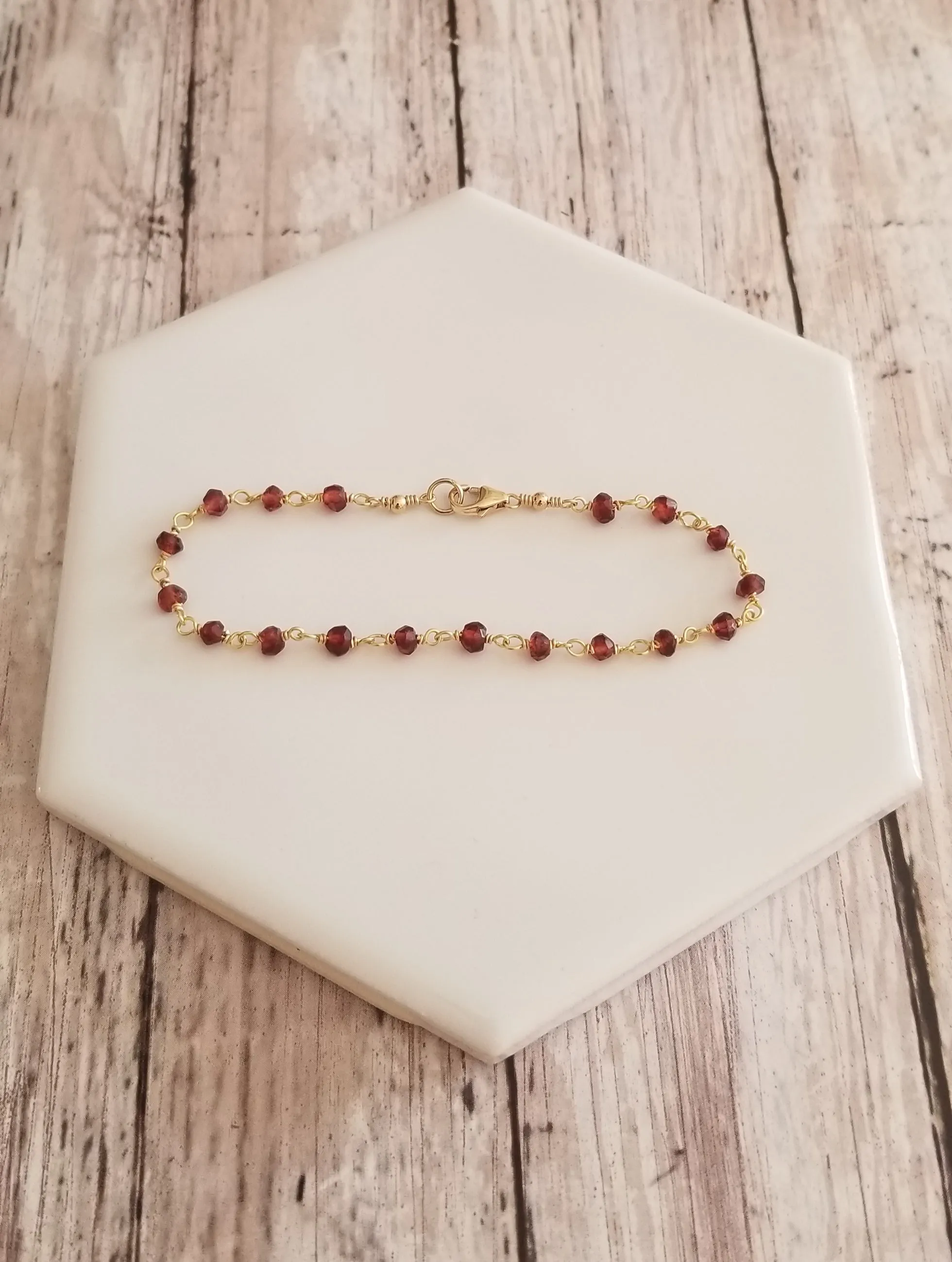 Delicate Garnet Bracelet, Boho Beaded Chain Bracelet