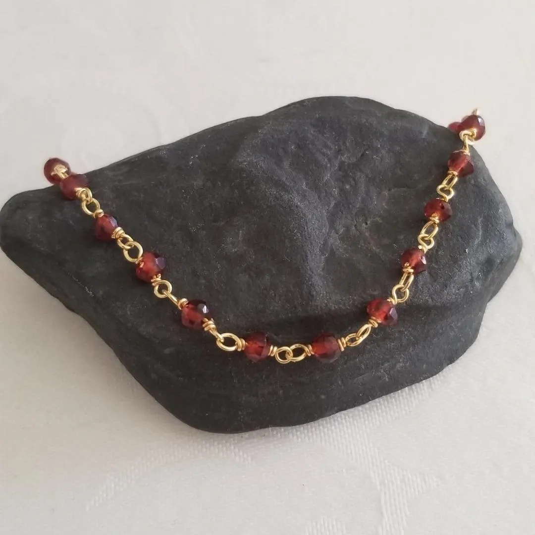 Delicate Garnet Bracelet, Boho Beaded Chain Bracelet