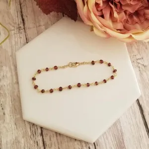 Delicate Garnet Bracelet, Boho Beaded Chain Bracelet