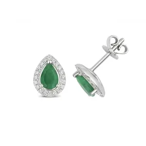 Diamond And Emerald Halo Stud Pear Earrings ED248WE