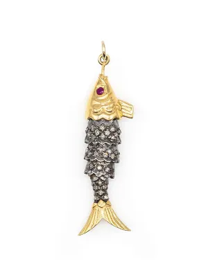 Diamond and ruby fish pendant