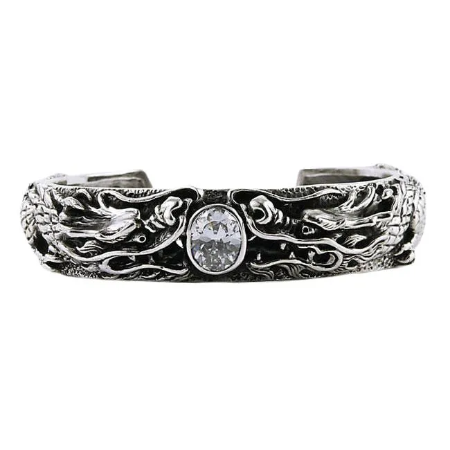 Diamond Silver Dragon Biker Cuff Bracelet