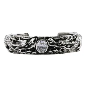 Diamond Silver Dragon Biker Cuff Bracelet