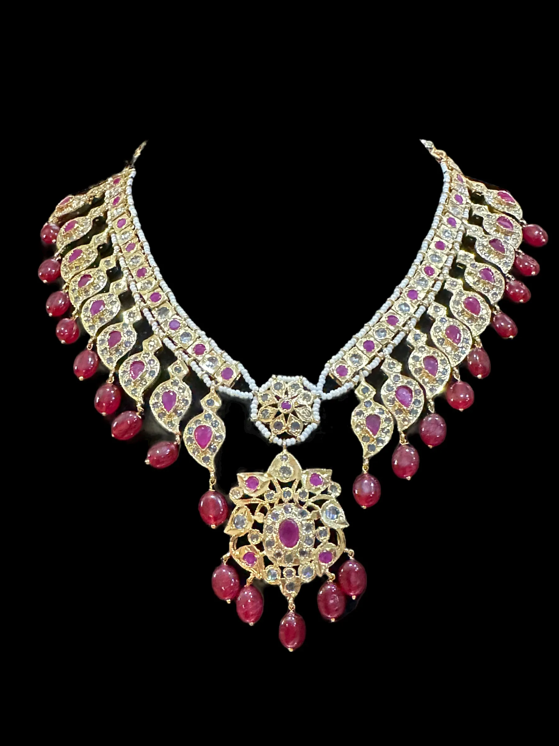 DNS15 Palakh ruby mango necklace set  (SHIPS IN 4 WEEKS )