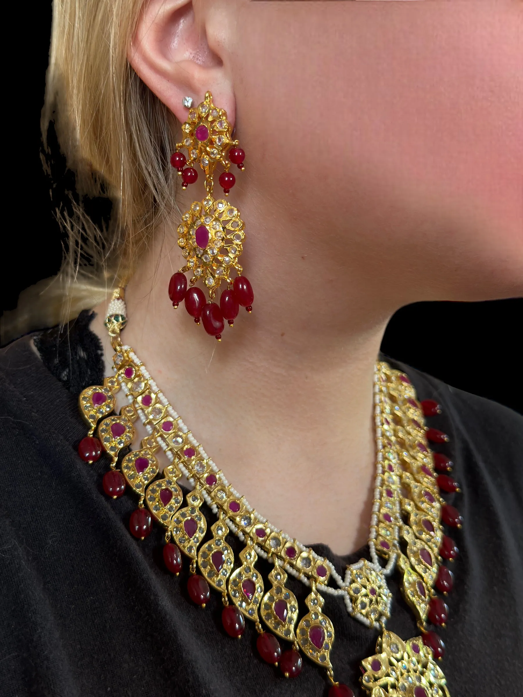 DNS15 Palakh ruby mango necklace set  (SHIPS IN 4 WEEKS )