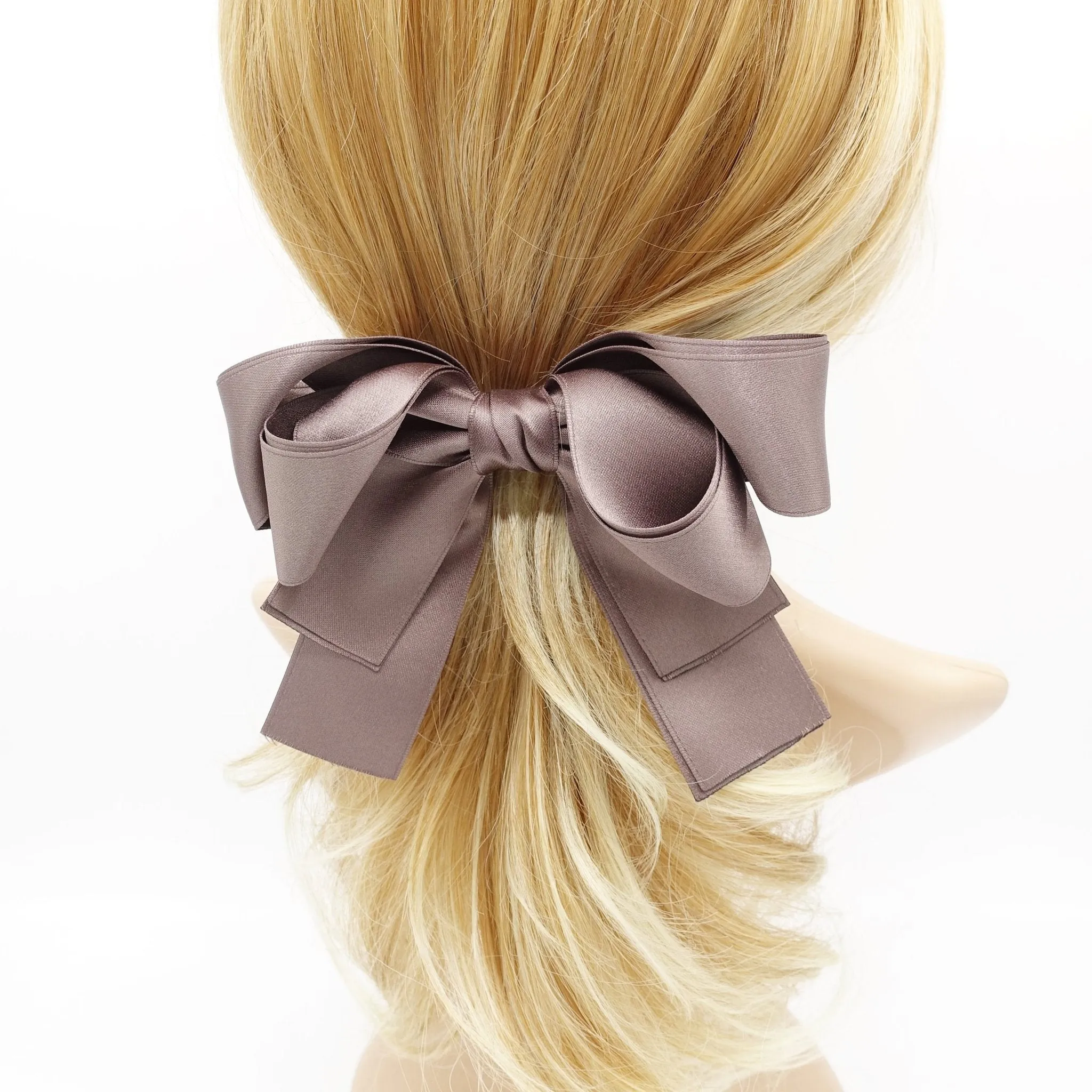 double layered satin hair bow basic style hair accessory for women