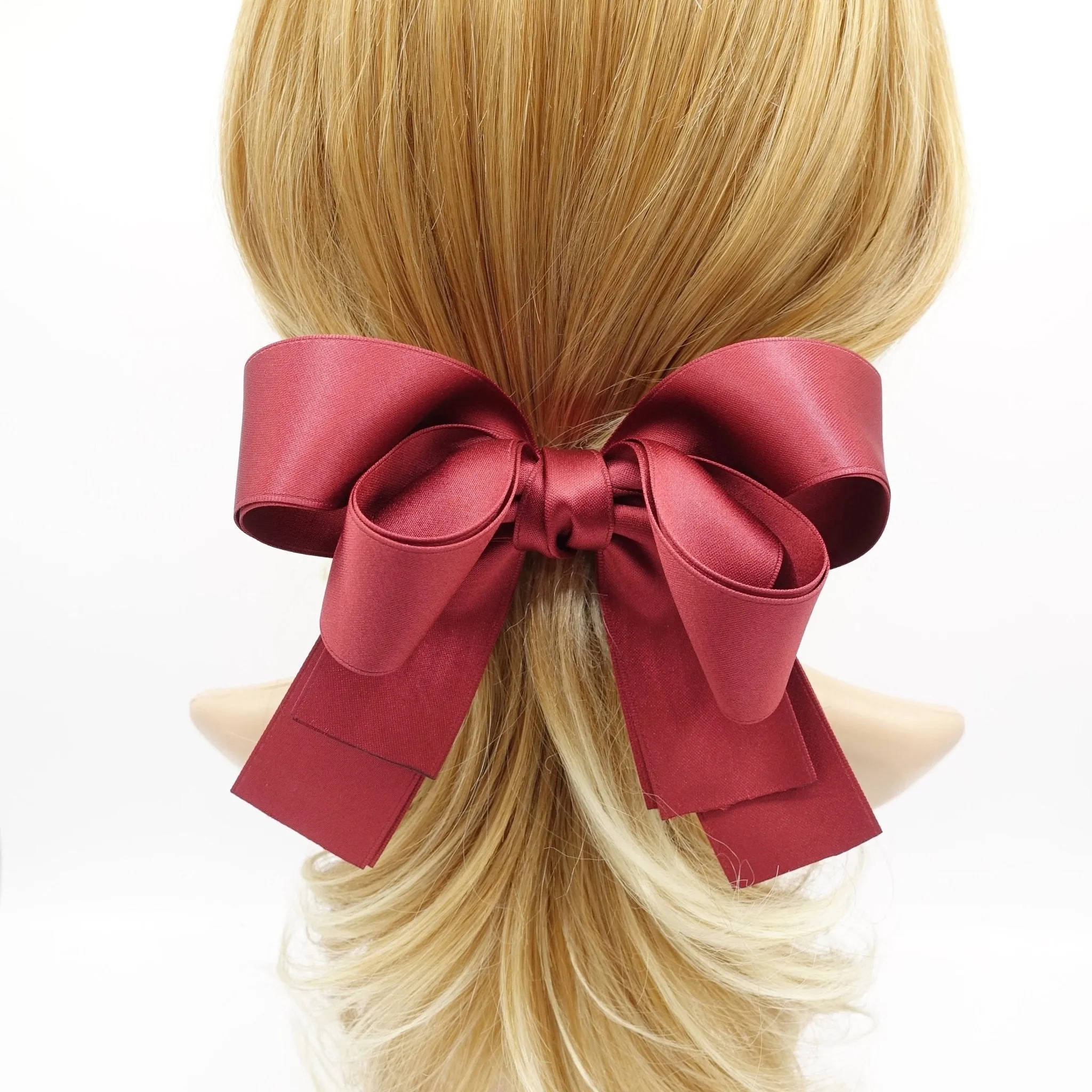 double layered satin hair bow basic style hair accessory for women