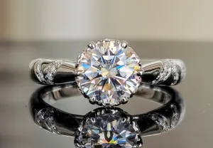 doveggs round solitare moissanite engagement ring with accents in sterling silver