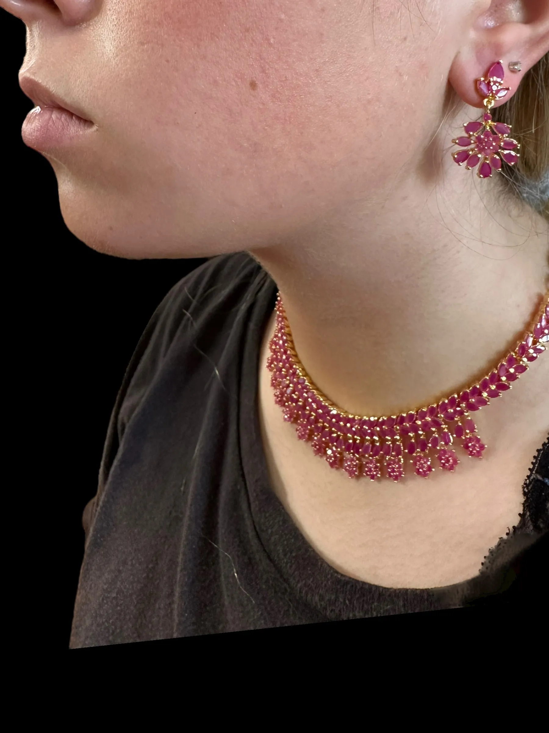 DS12 Cz necklace set in red / ruby   (READY TO SHIP)