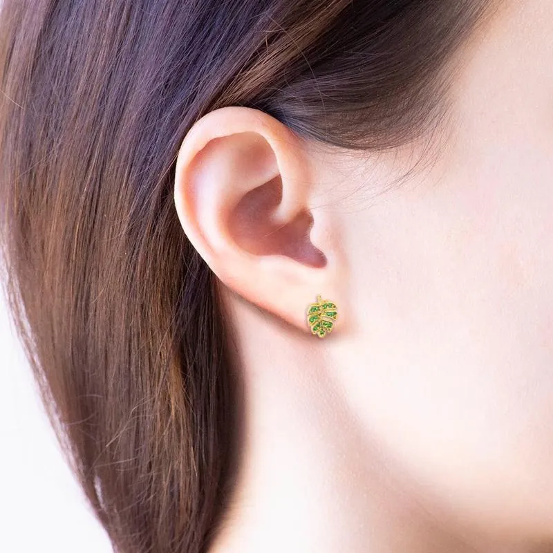 Earring Diamante Leaf Green *