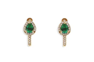 Earrings 14kt Gold Illusion Huggie Emerald Pears & Diamonds