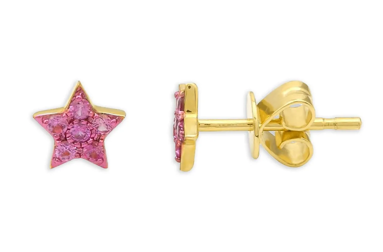 Earrings 14kt Gold Stars Gemstones & Color Rhodium