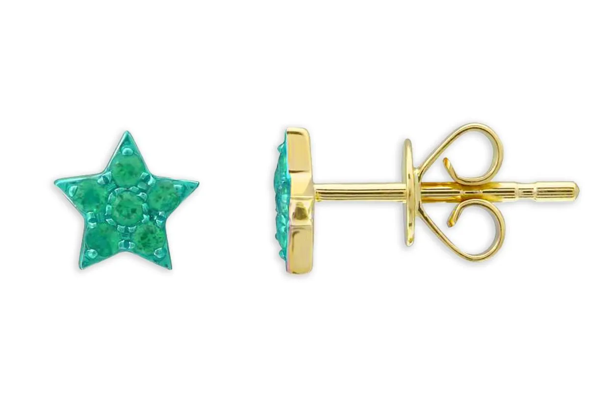 Earrings 14kt Gold Stars Gemstones & Color Rhodium