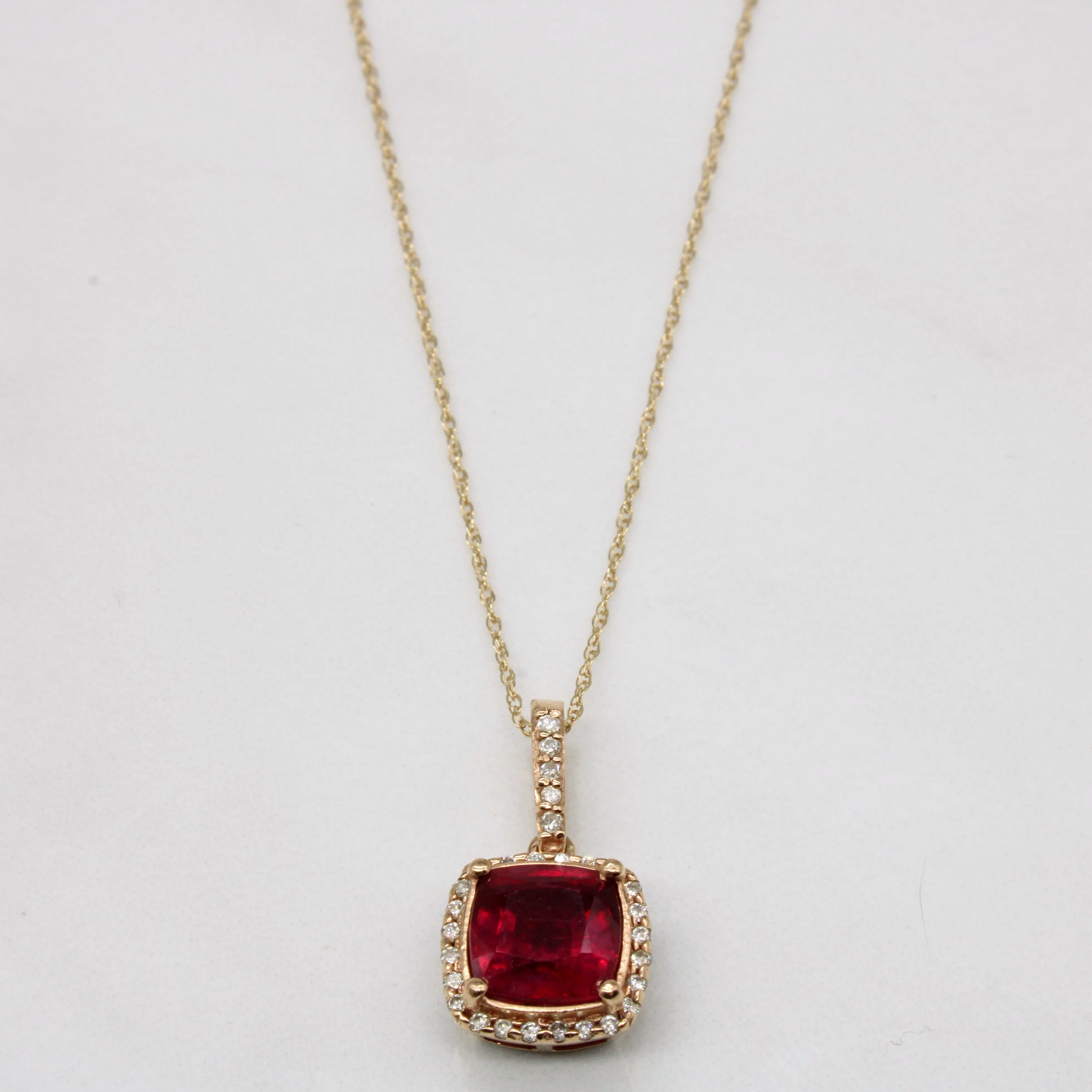 'Effy' Ruby & Diamond Halo Pendant & Necklace | 2.09ct, 0.12ctw | 19" |