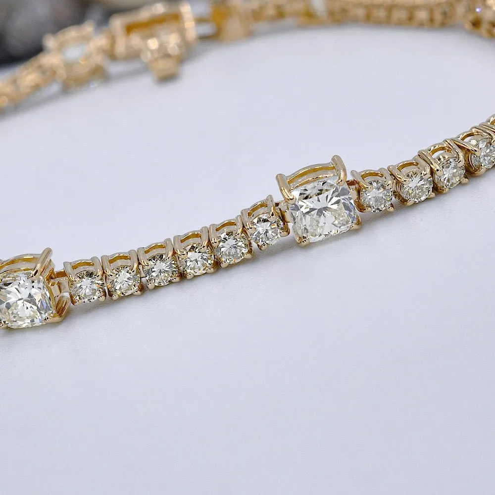 Elegant 7.00CT Cushion and Round Cut Diamond Tennis Bracelet in 14KT Yellow Gold