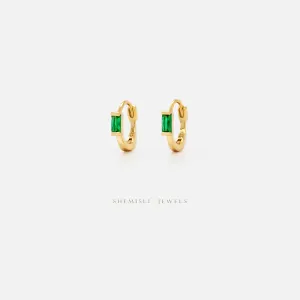 Emerald Baguette Hoops Earrings, Unisex, Gold, Silver SHEMISLI SH260