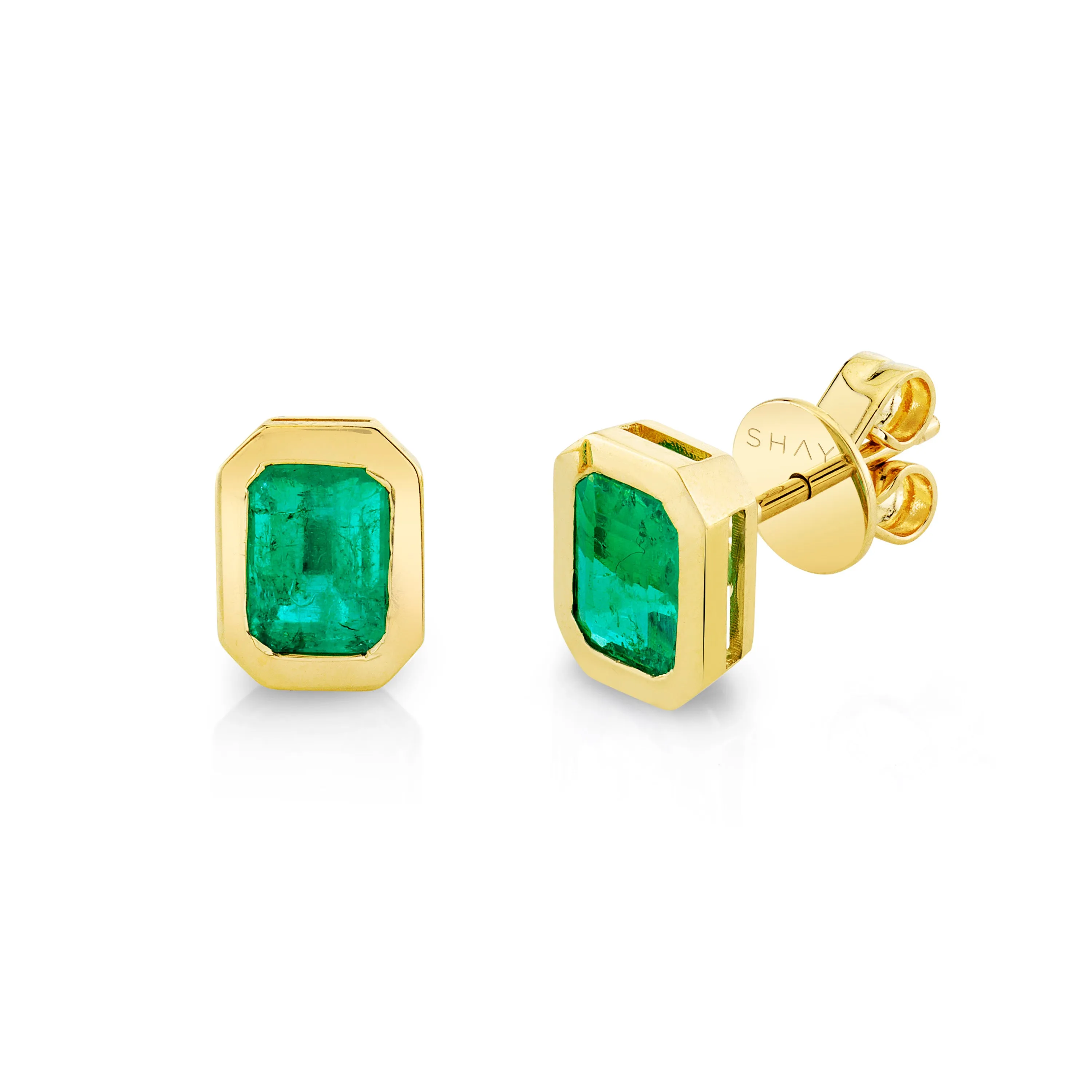 EMERALD BEZEL SET STUDS