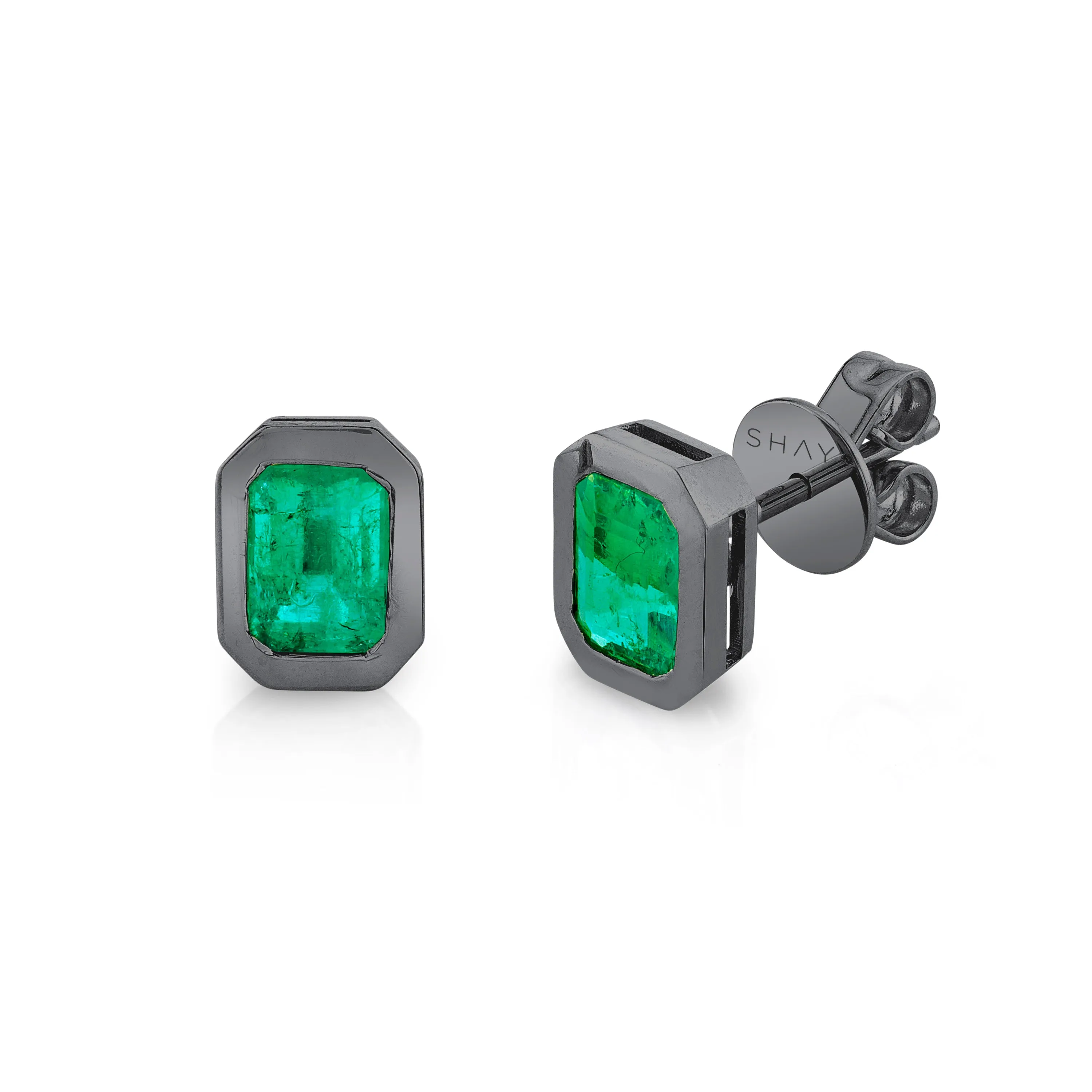 EMERALD BEZEL SET STUDS