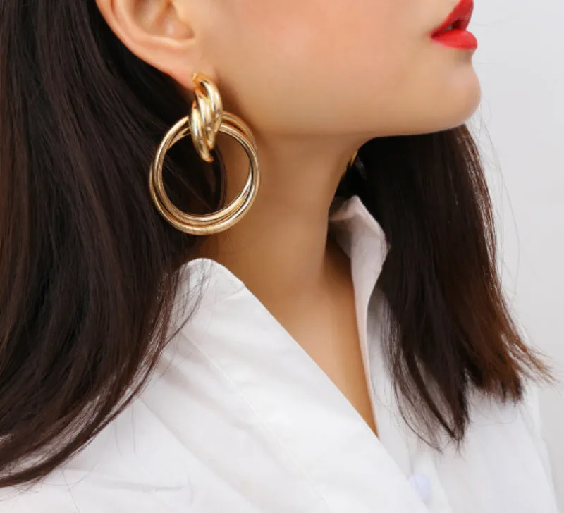 Exaggerated metallic glossy geometric series earrings