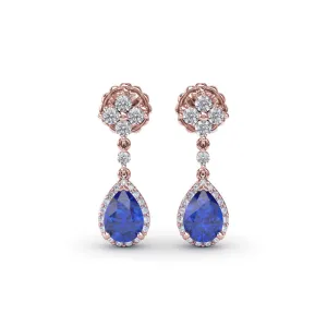 Fana Sapphire and Diamond Teardrop Dangle Earrings