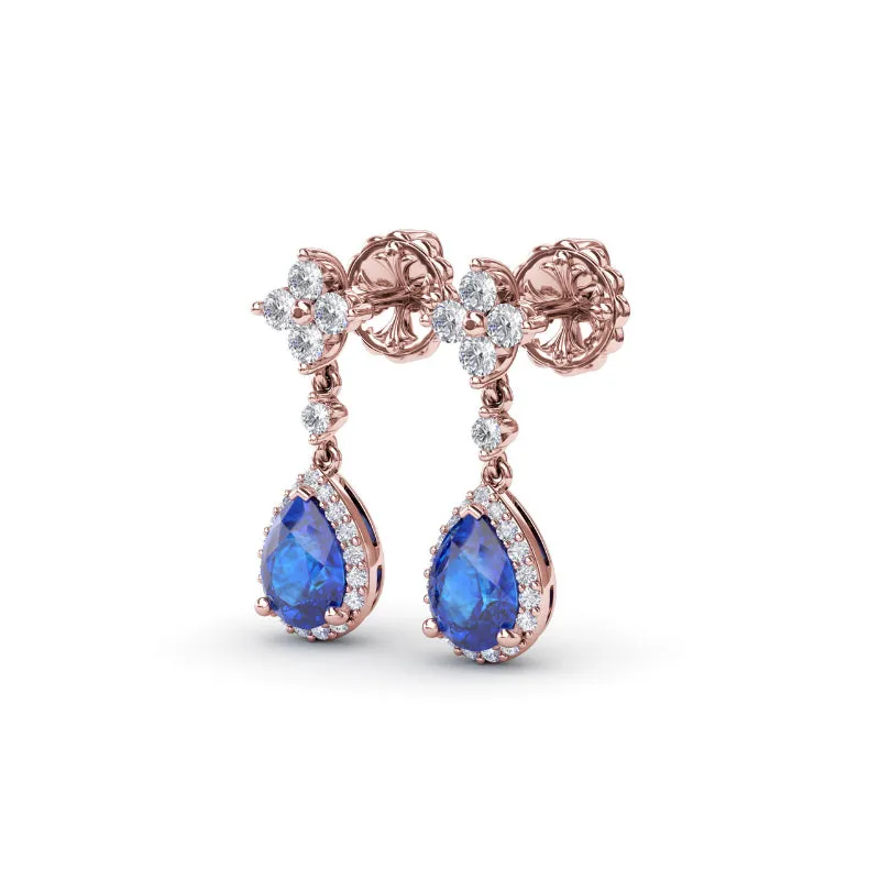 Fana Sapphire and Diamond Teardrop Dangle Earrings