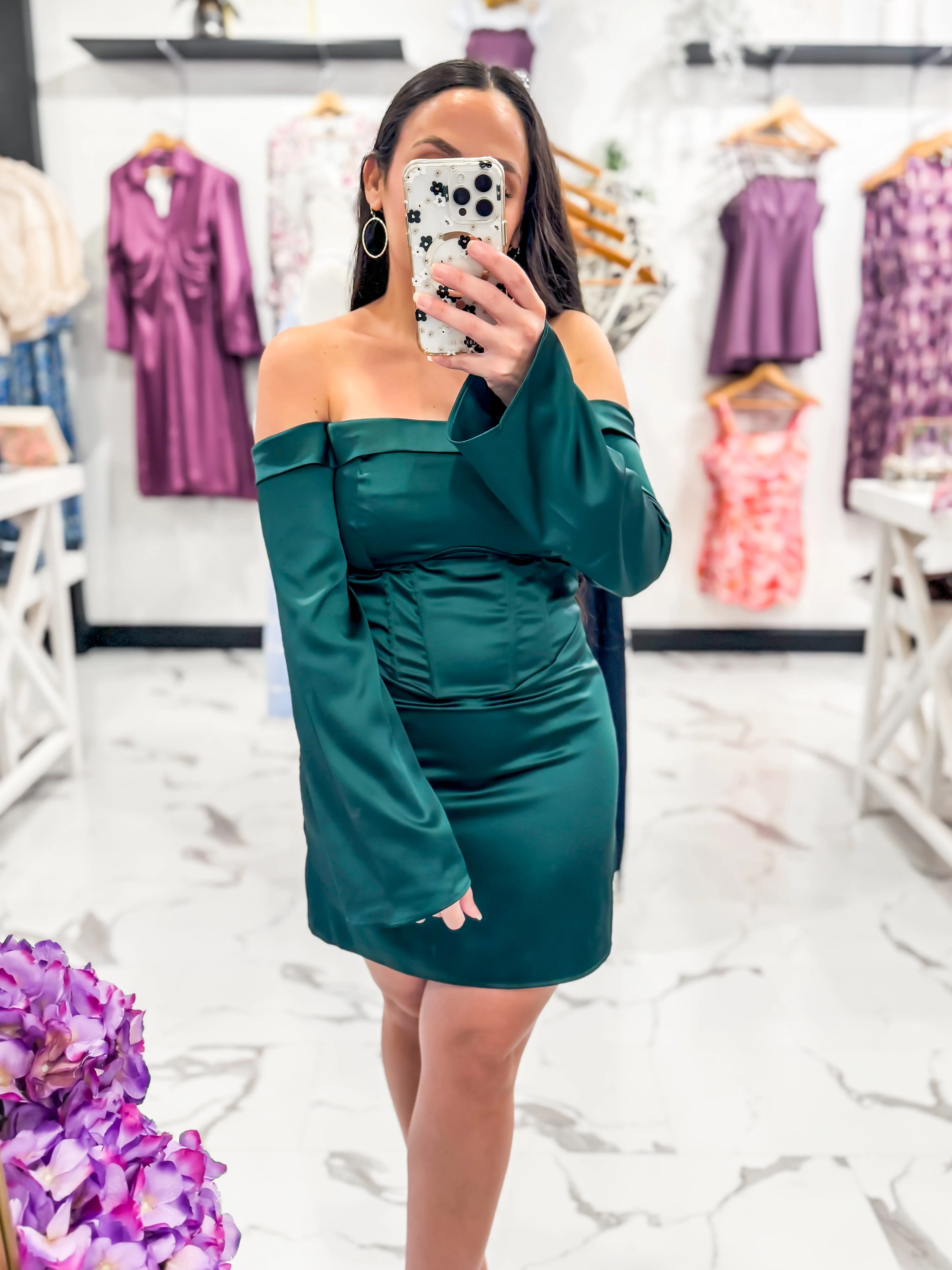 First Dance Satin Mini Dress (Emerald)