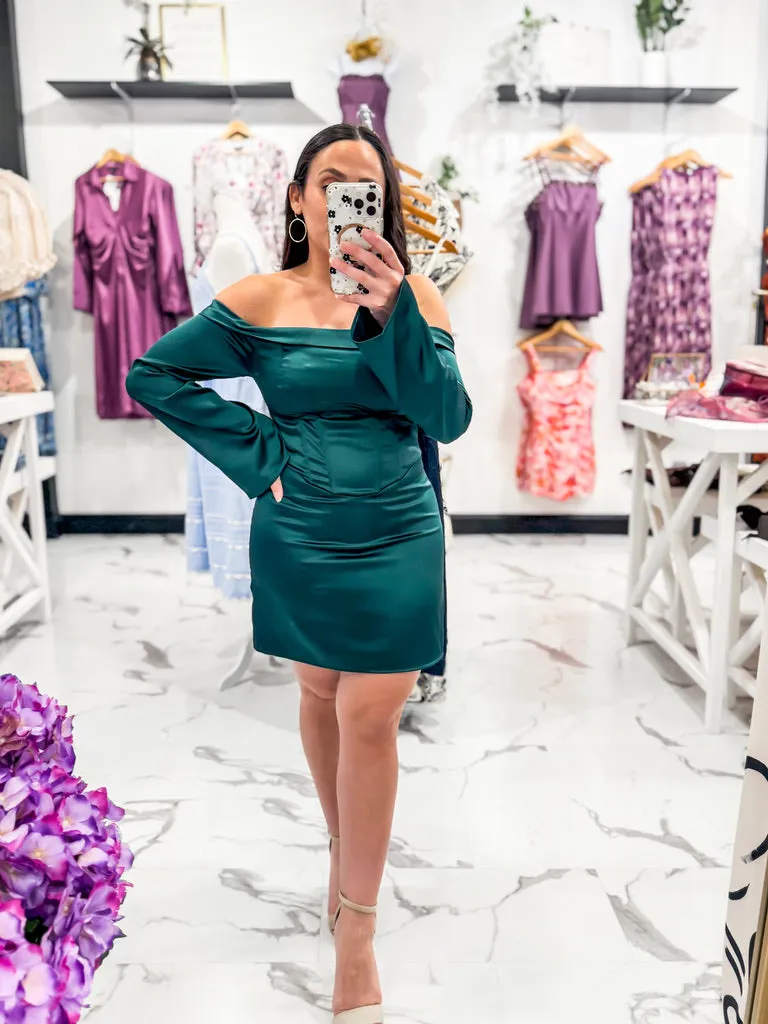 First Dance Satin Mini Dress (Emerald)