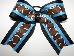 Football Blue Black Cheer Bow