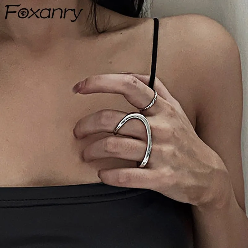 Foxanry INS Fashion 925 Sterling Silver Finger Rings Charm Women Irregular Simple Geometric Birthday Party Jewelry Gifts