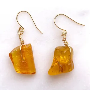 Genuine Natural Baltic Amber Earrings #02 -  Gold plated on Brass Handmade Jewelry - Great gift