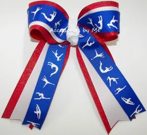 Glitter Gymnastics Royal Blue White Red Bow