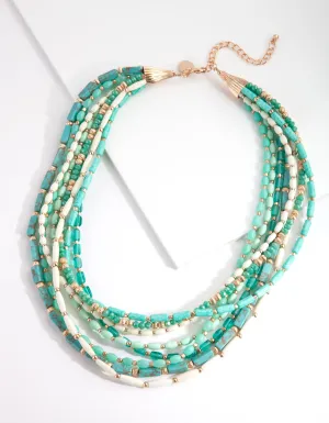 Gold Aqua Multi Bead Necklace