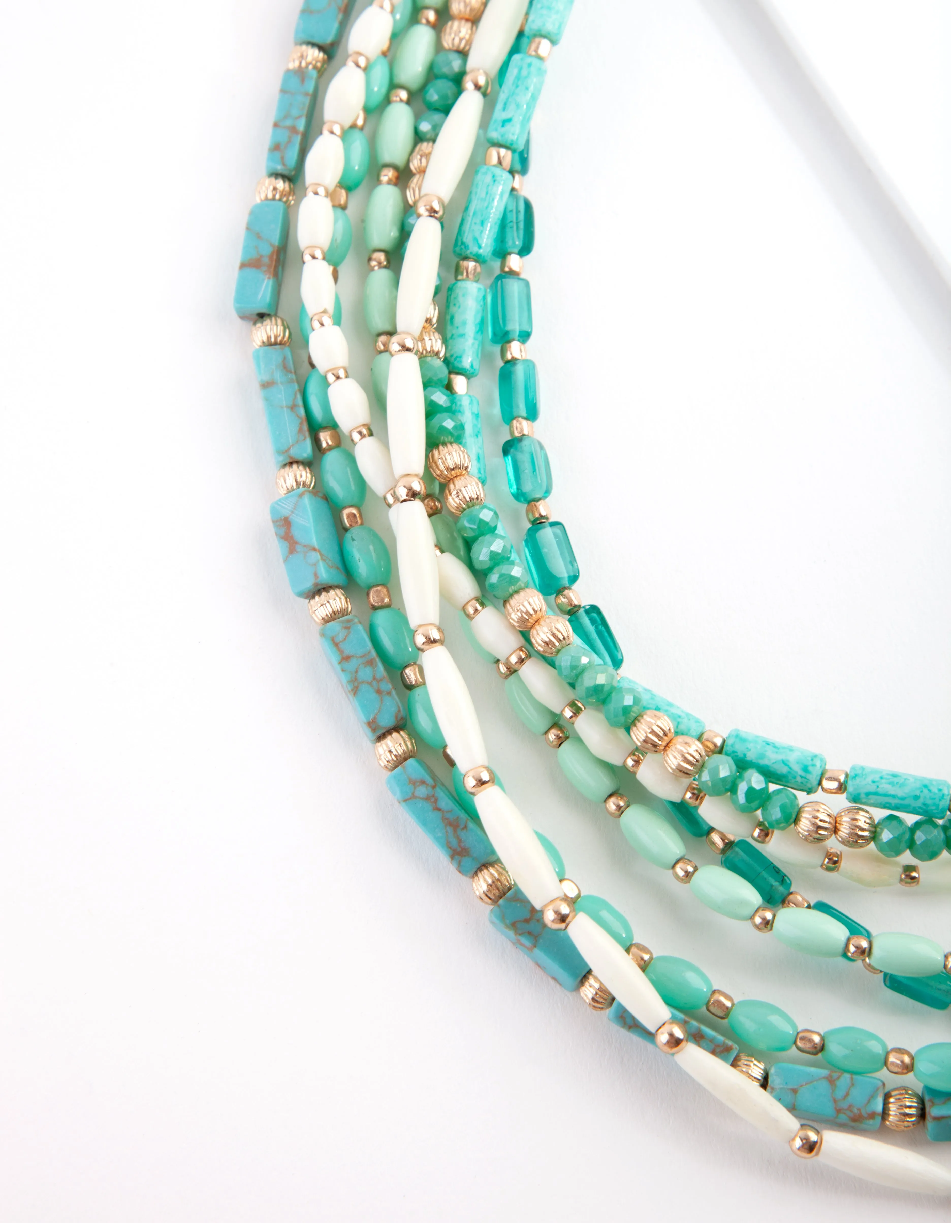 Gold Aqua Multi Bead Necklace