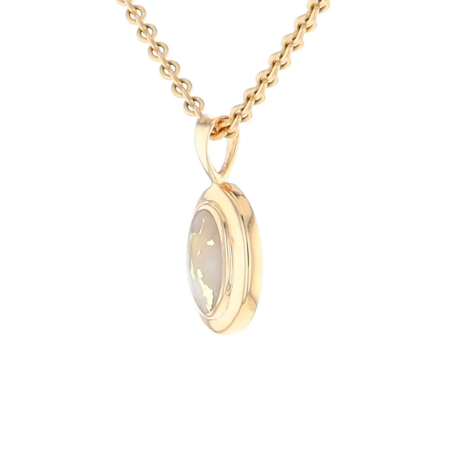 Gold Quartz Necklace Oval Inlaid Design Pendant