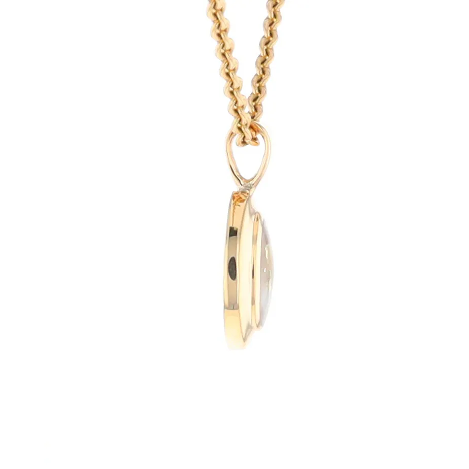 Gold Quartz Necklace Oval Inlaid Design Pendant