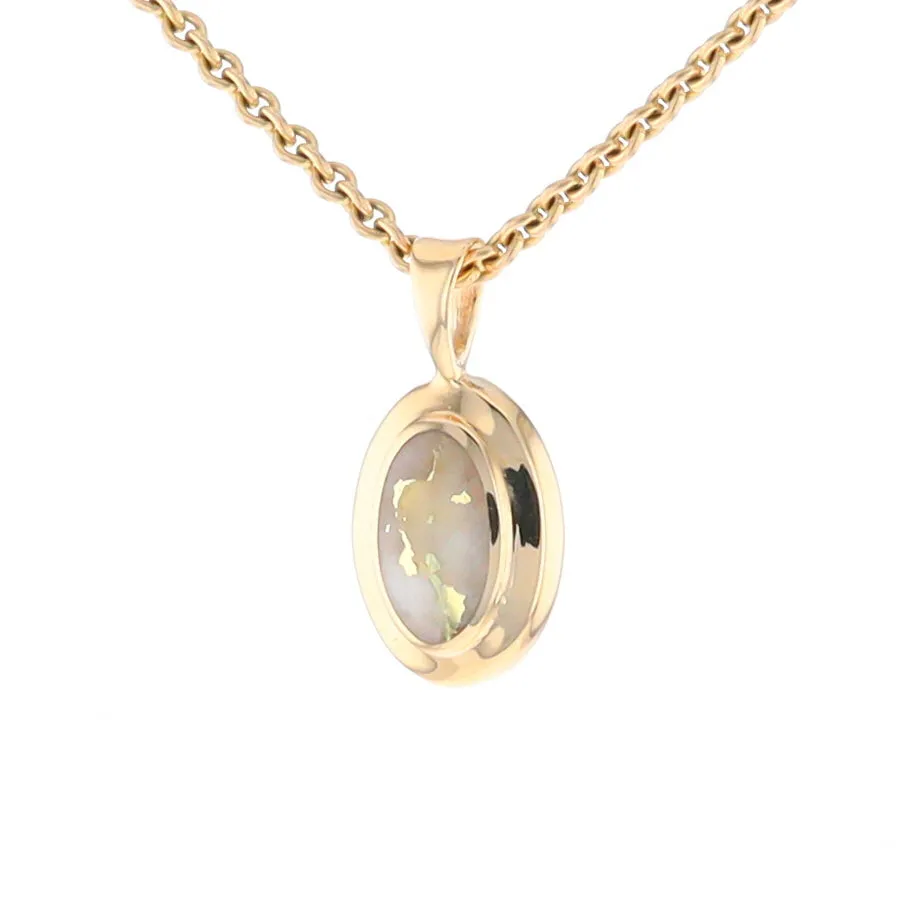 Gold Quartz Necklace Oval Inlaid Design Pendant