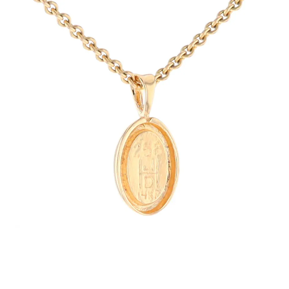 Gold Quartz Necklace Oval Inlaid Design Pendant