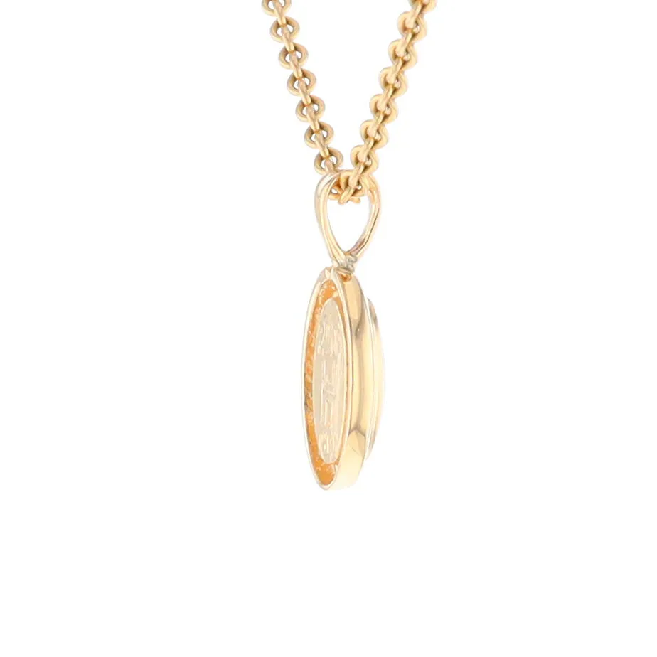 Gold Quartz Necklace Oval Inlaid Design Pendant