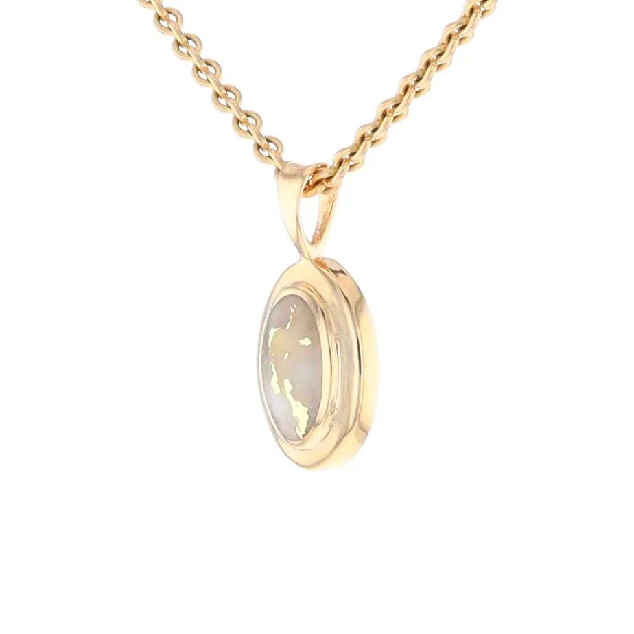 Gold Quartz Necklace Oval Inlaid Design Pendant