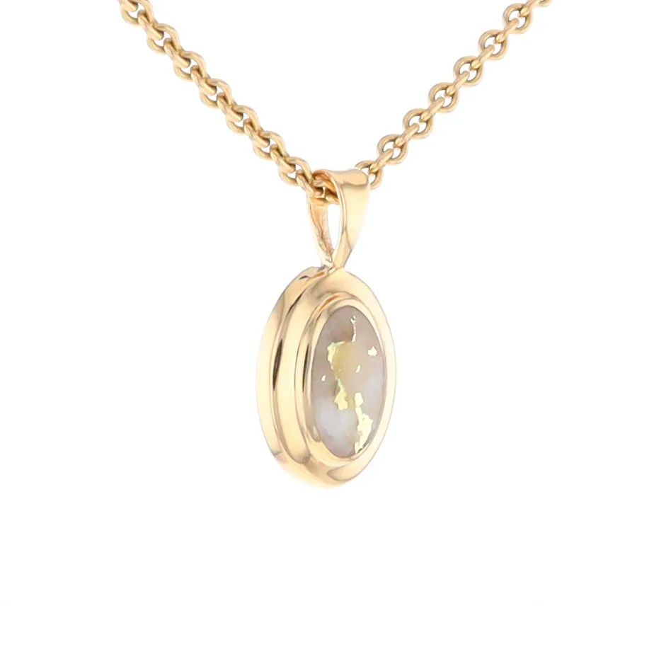 Gold Quartz Necklace Oval Inlaid Design Pendant