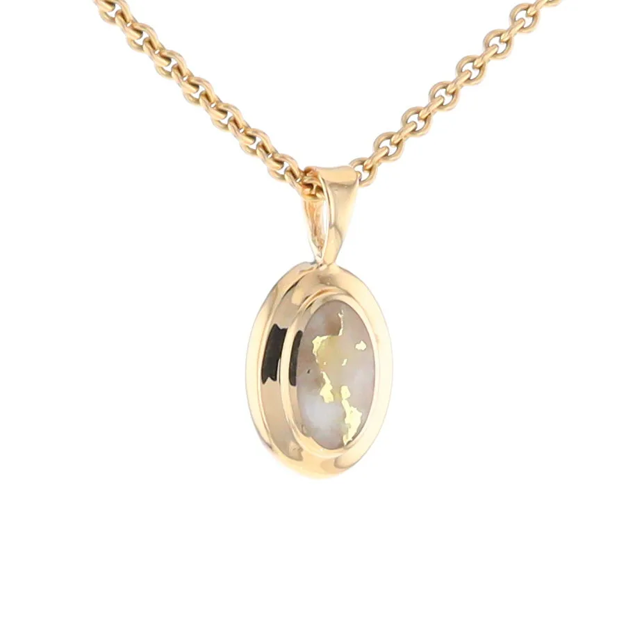 Gold Quartz Necklace Oval Inlaid Design Pendant