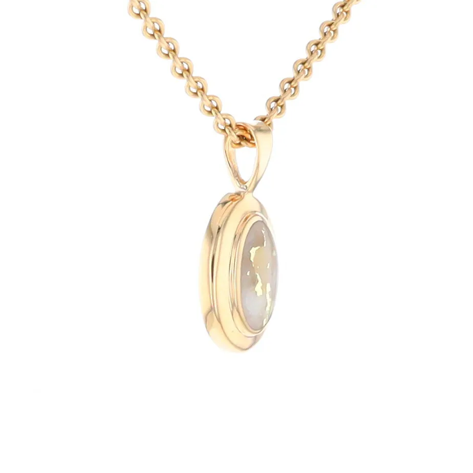 Gold Quartz Necklace Oval Inlaid Design Pendant