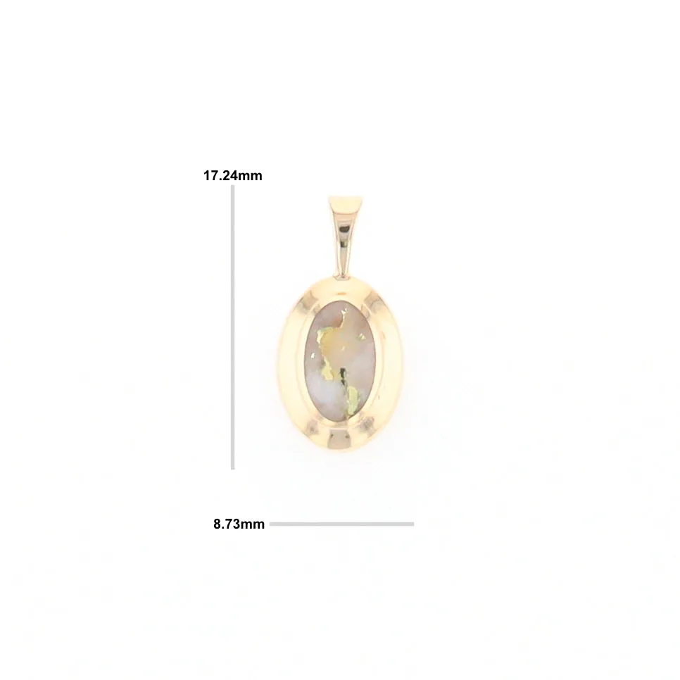 Gold Quartz Necklace Oval Inlaid Design Pendant