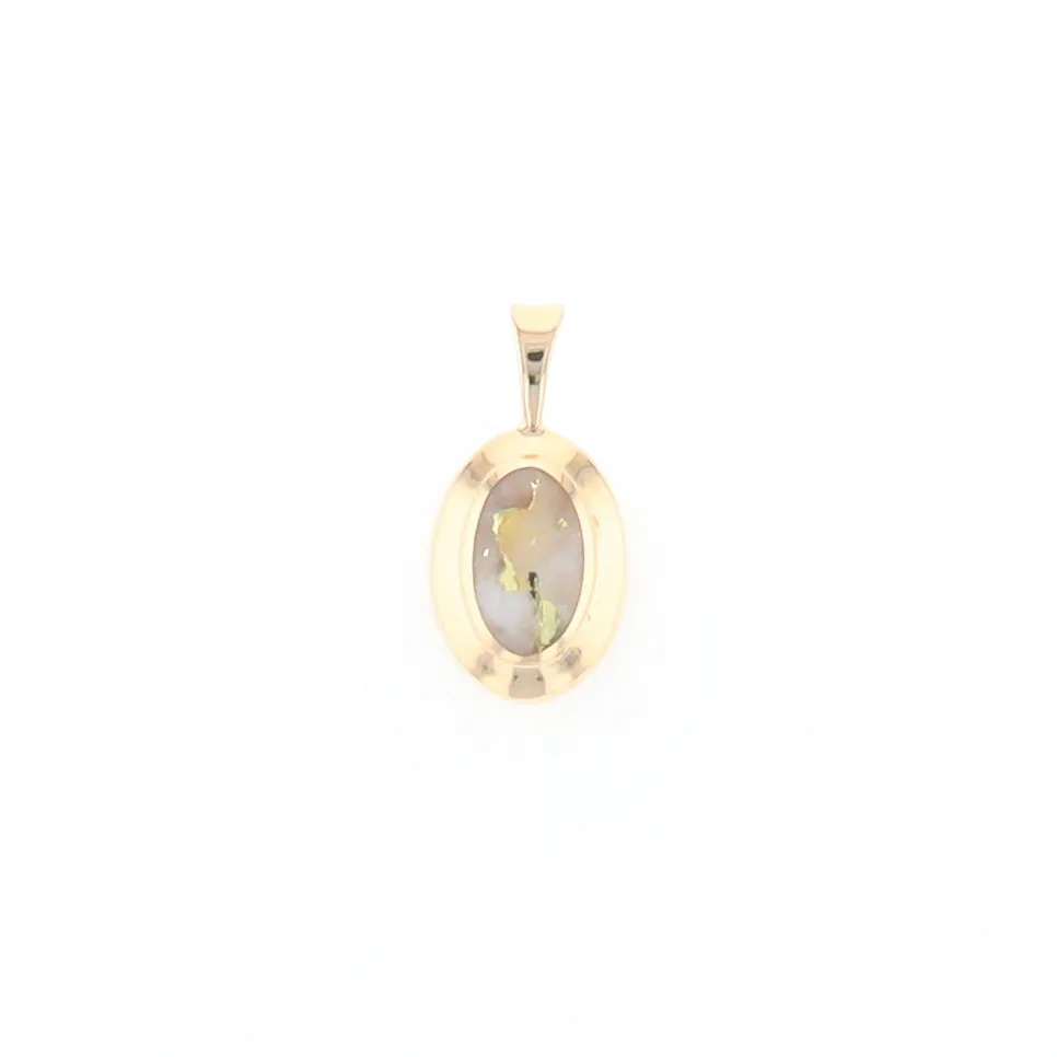 Gold Quartz Necklace Oval Inlaid Design Pendant