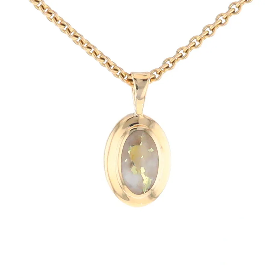 Gold Quartz Necklace Oval Inlaid Design Pendant