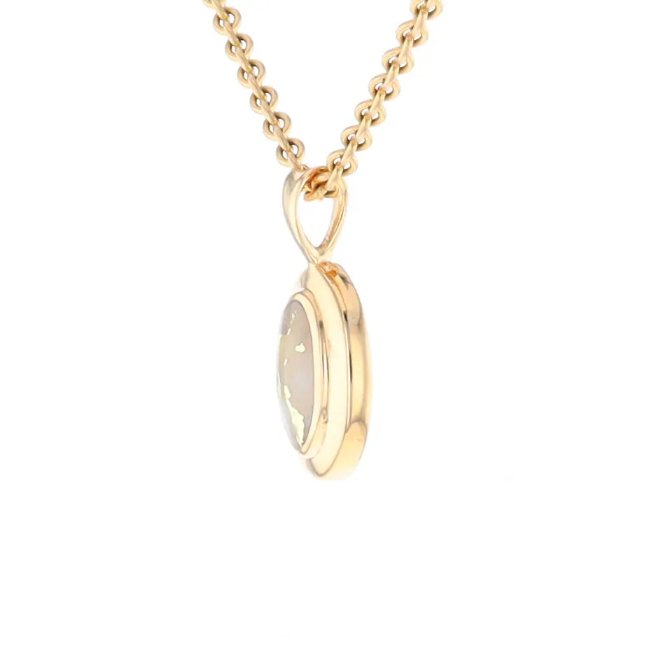 Gold Quartz Necklace Oval Inlaid Design Pendant