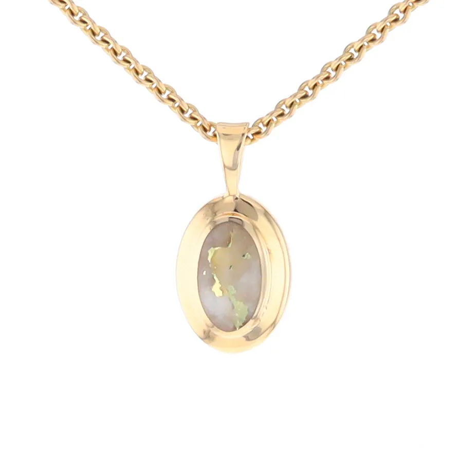 Gold Quartz Necklace Oval Inlaid Design Pendant